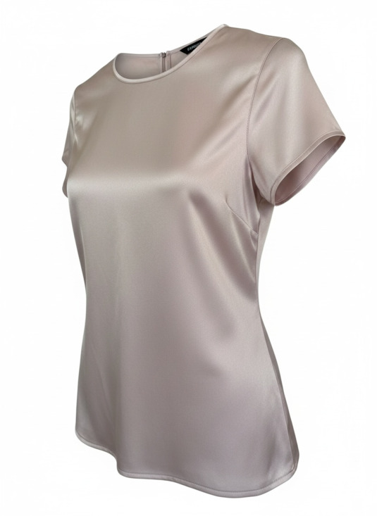 Express Tops - Express Satin Tee Taupe Nude Champagne Short Sleeve Blouse Small Petite SP Eleva